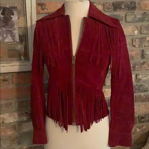 Vintage red suede fringe jacket